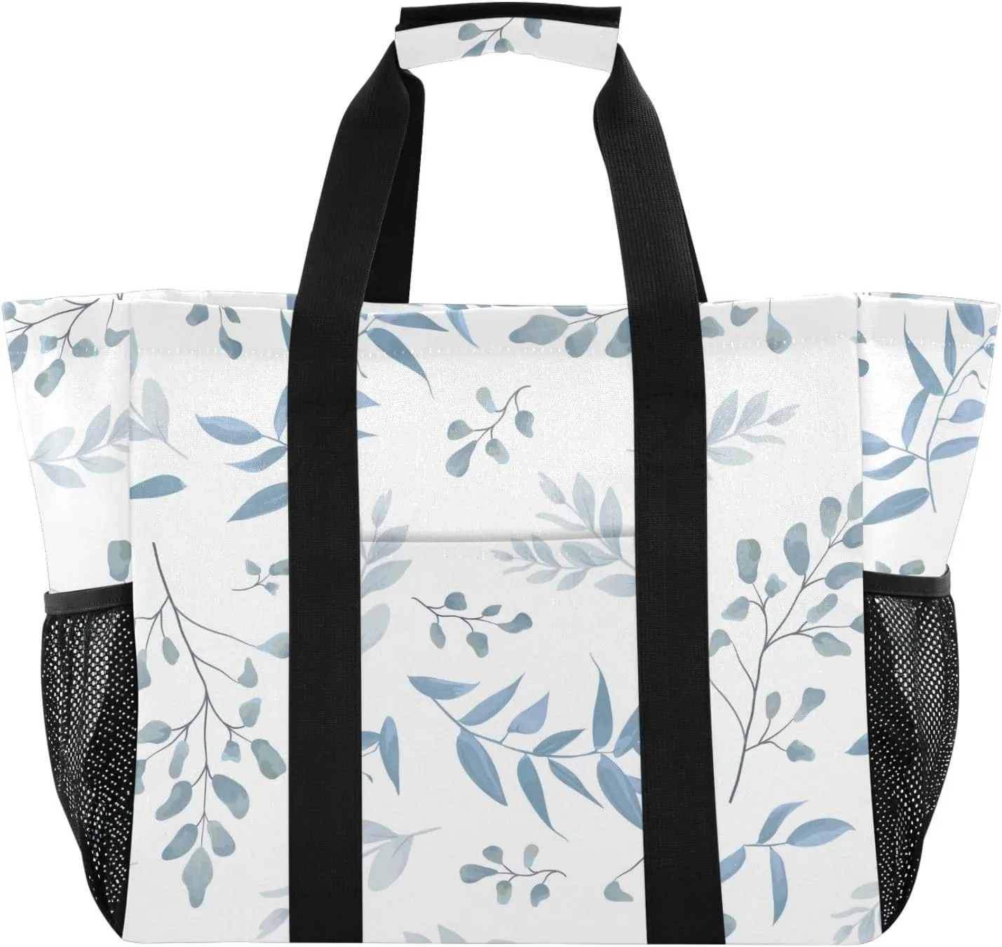 susiyo Blue Color Leaves Herbs Plants Reusable Grocery Tote Bag Collapsible Canvas Beach Bag Large Travel Bags for Hiking Trip Pool