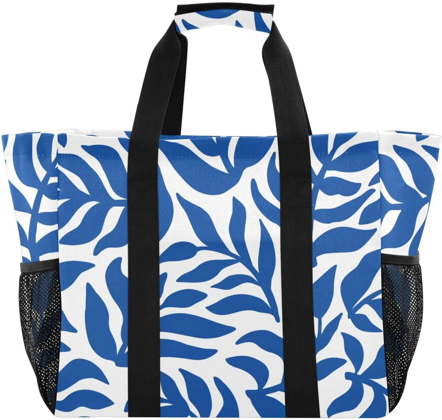 susiyo Blue Plants Abstract Leaves Reusable Grocery Tote Bag Collapsible Canvas Beach Bag Large Travel Bags for Hiking Trip Pool