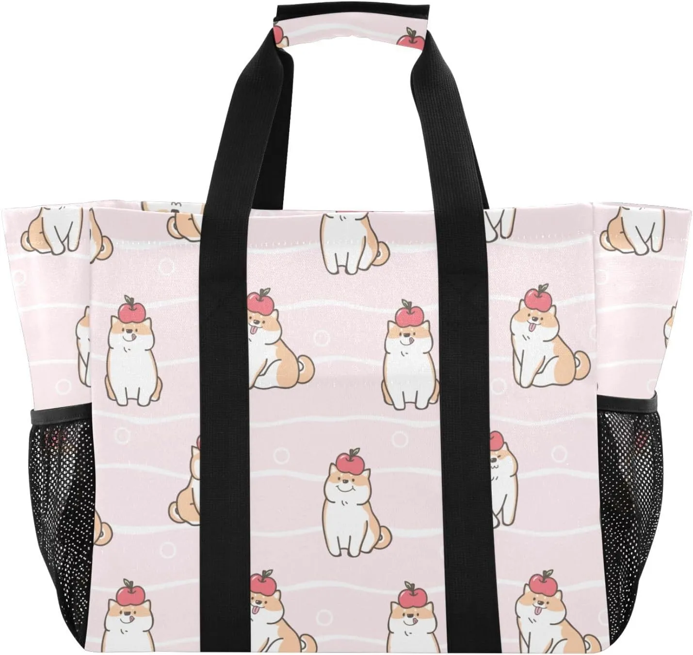 susiyo Cute Cartoon Shiba Inu Dog Reusable Grocery Tote Bag Collapsible Canvas Beach Bag Large Travel Bags for Hiking Trip Pool