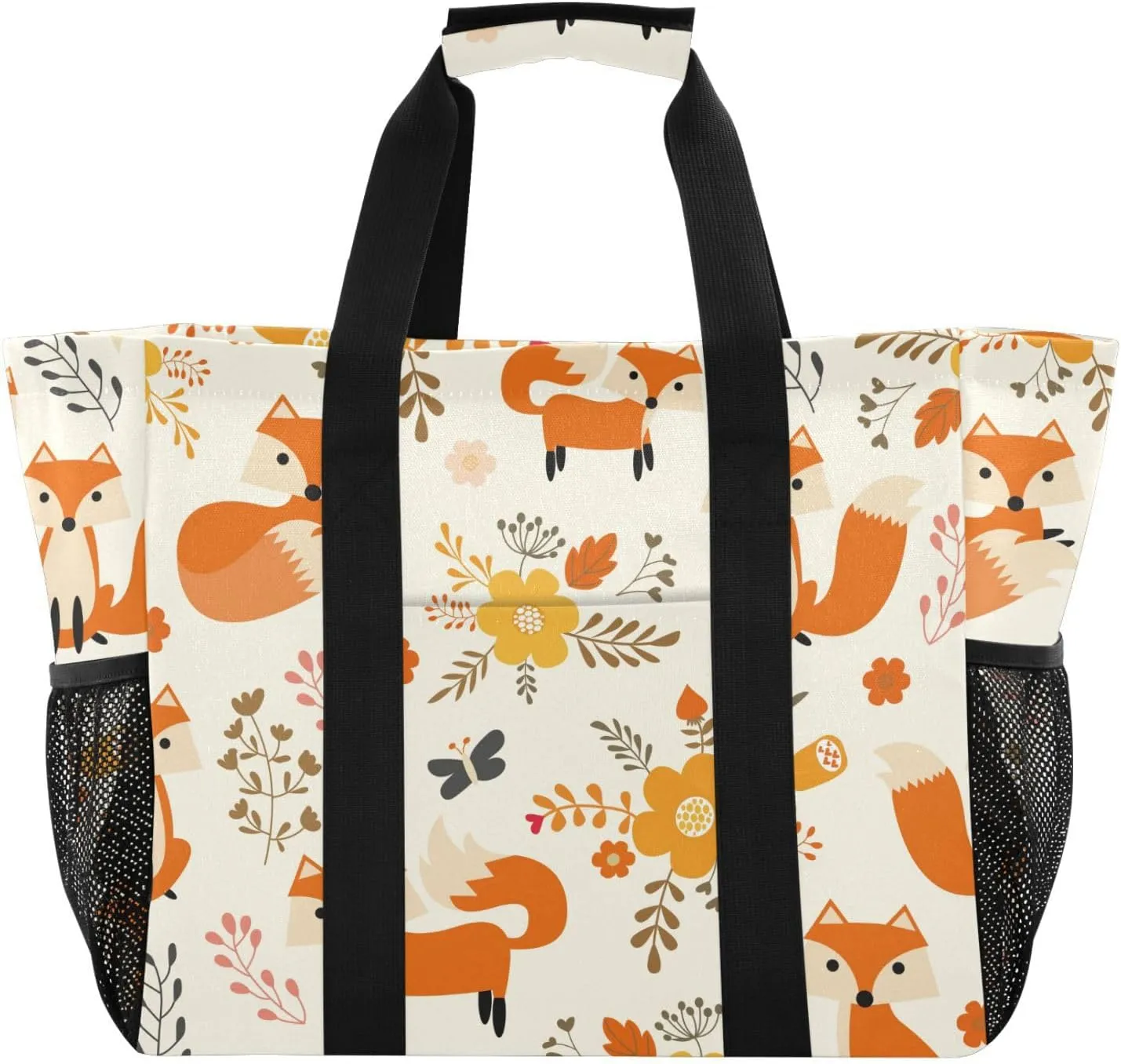 susiyo Cute Fox Pattern Reusable Grocery Tote Bag Collapsible Canvas Beach Bag Large Travel Bags for Hiking Trip Pool