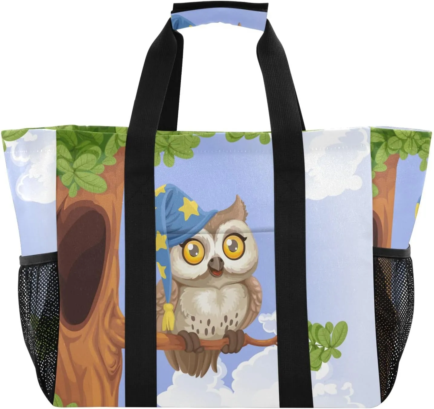 susiyo Cute Owl on Tree Branch Reusable Grocery Tote Bag Collapsible Canvas Beach Bag Large Travel Bags for Hiking Trip Pool