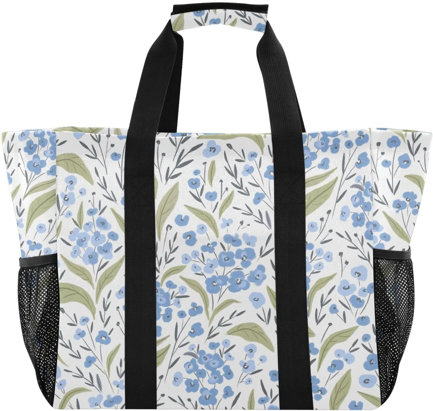 susiyo Elegant Blue Flowers Reusable Grocery Tote Bag Collapsible Canvas Beach Bag Large Travel Bags for Hiking Trip Pool