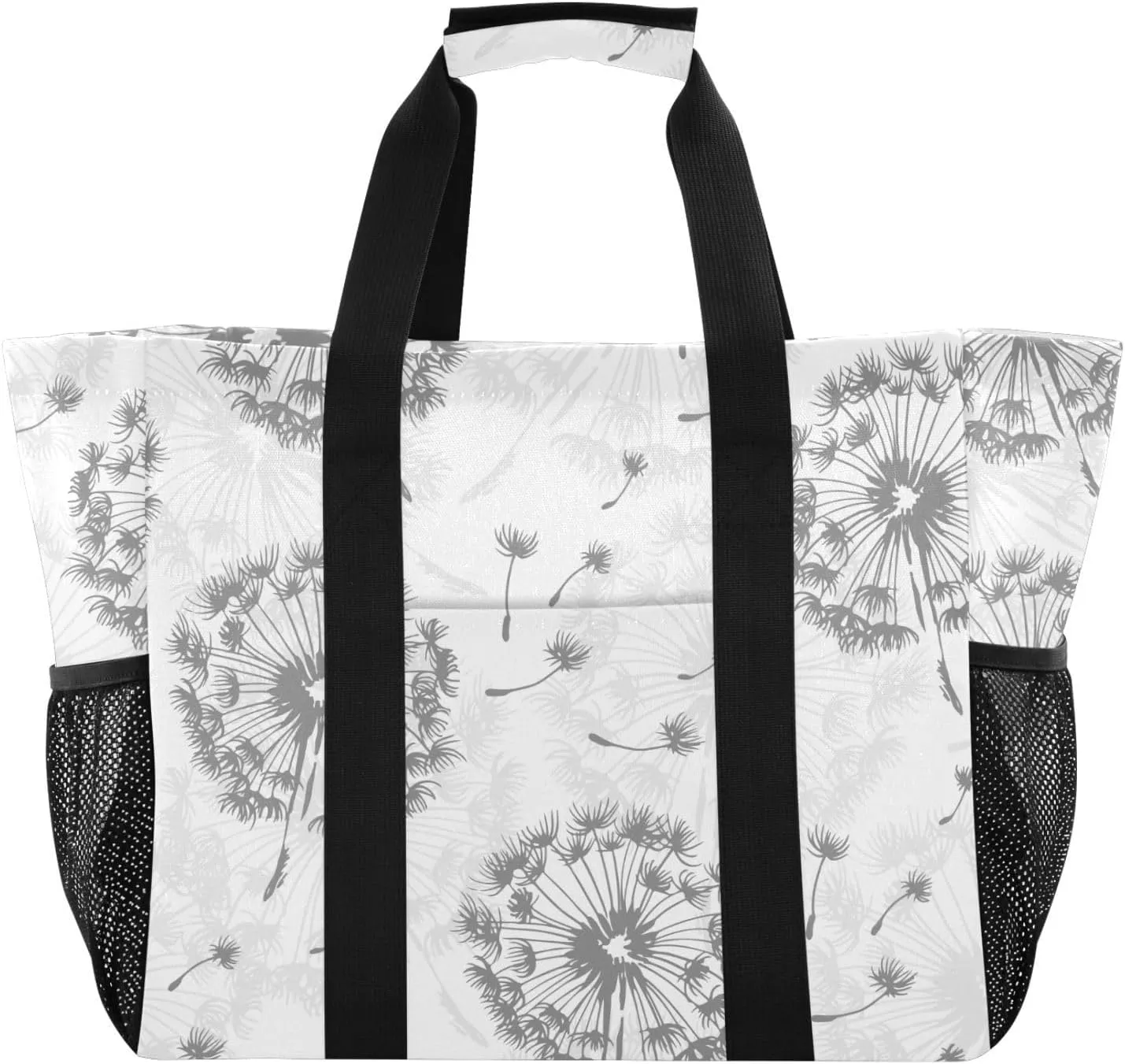 susiyo Elegant Dandelion Flowers Reusable Grocery Tote Bag Collapsible Canvas Beach Bag Large Travel Bags for Hiking Trip Pool
