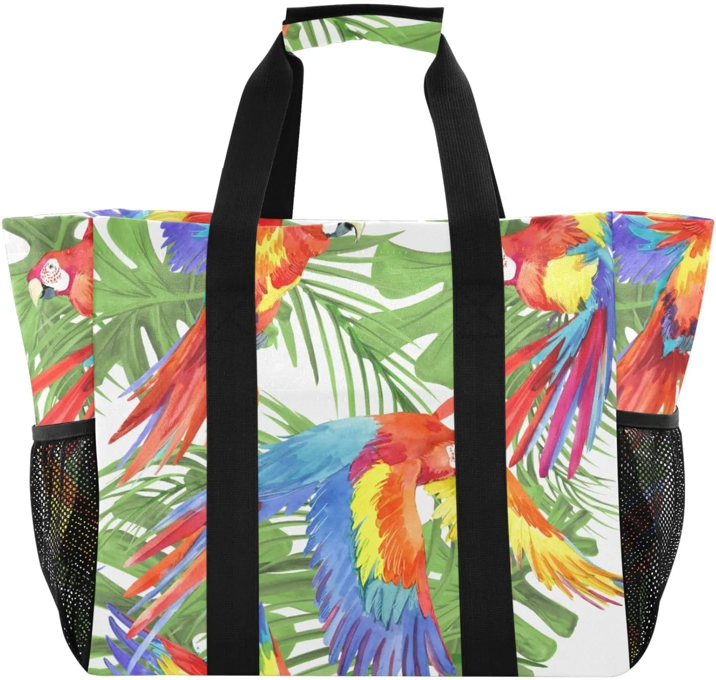 susiyo Exotic Parrot Colored Bird Reusable Grocery Tote Bag Collapsible Canvas Beach Bag Large Travel Bags for Hiking Trip Pool