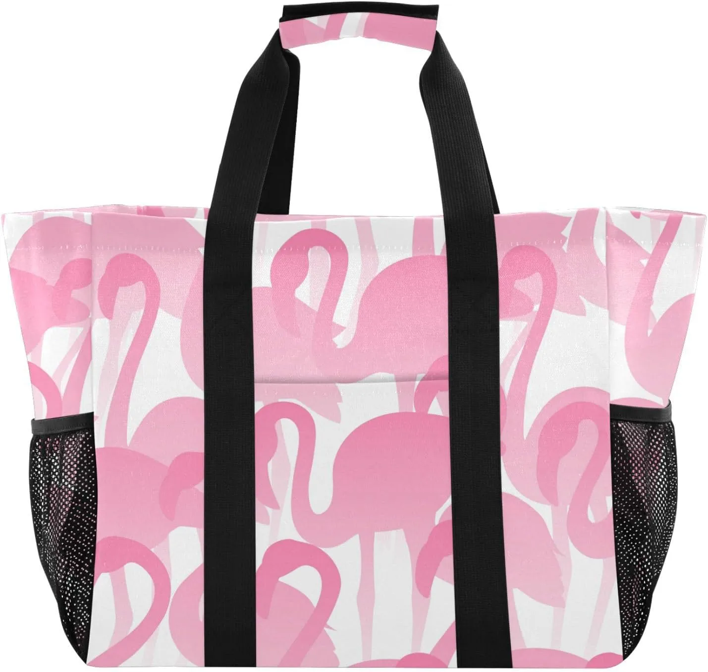 susiyo Exotic Pink Flamingo Reusable Grocery Tote Bag Collapsible Canvas Beach Bag Large Travel Bags for Hiking Trip Pool