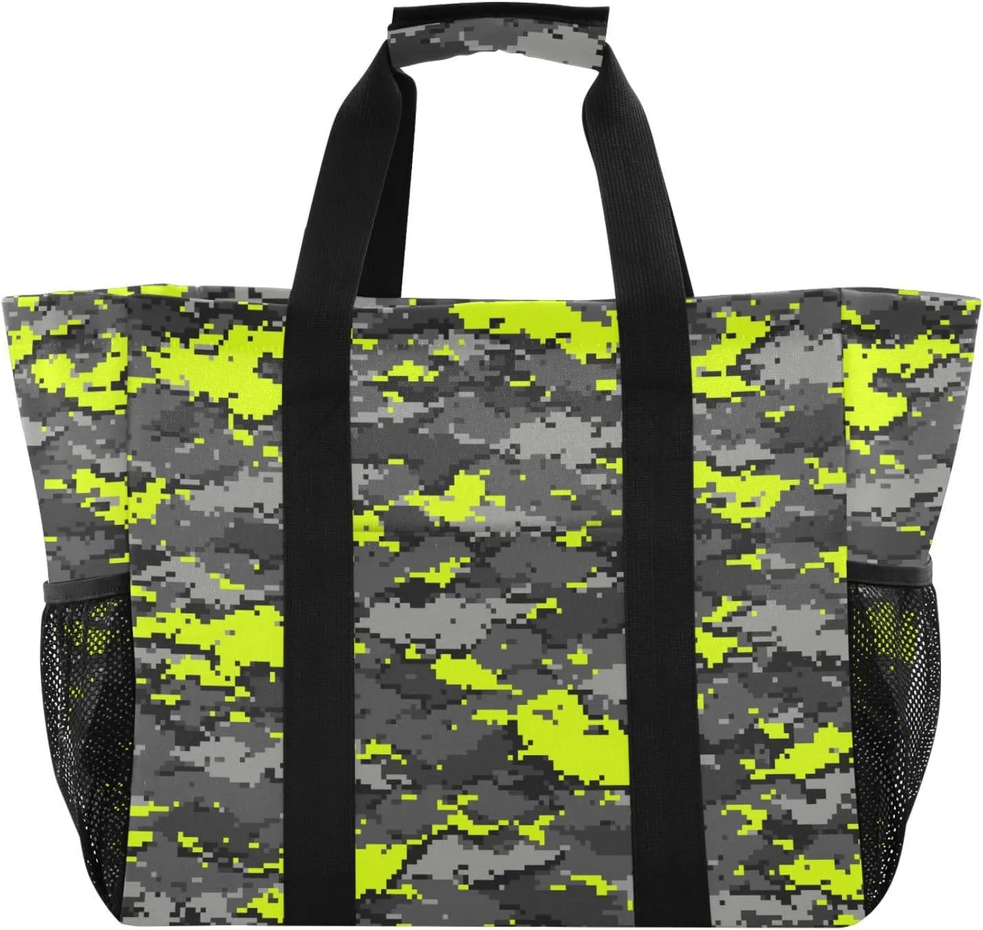 susiyo Green and Gray Pixel Camo Texture Reusable Grocery Tote Bag Collapsible Canvas Beach Bag Large Travel Bags for Hiking Trip Pool