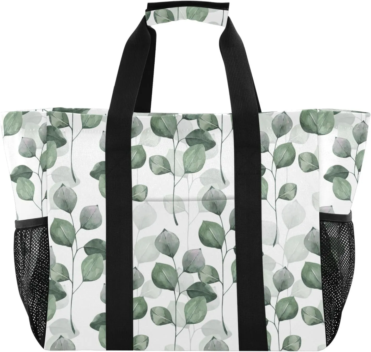 susiyo Green Eucalyptus Branch Reusable Grocery Tote Bag Collapsible Canvas Beach Bag Large Travel Bags for Hiking Trip Pool