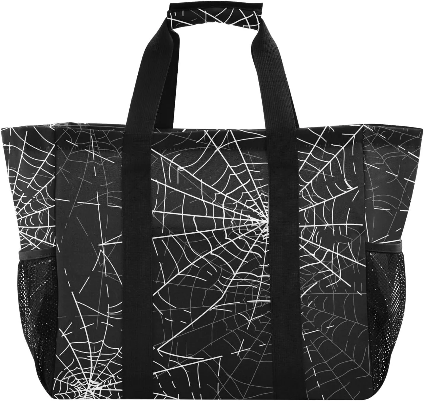 susiyo Halloween Spiders Web Reusable Grocery Tote Bag Collapsible Canvas Beach Bag Large Travel Bags for Hiking Trip Pool