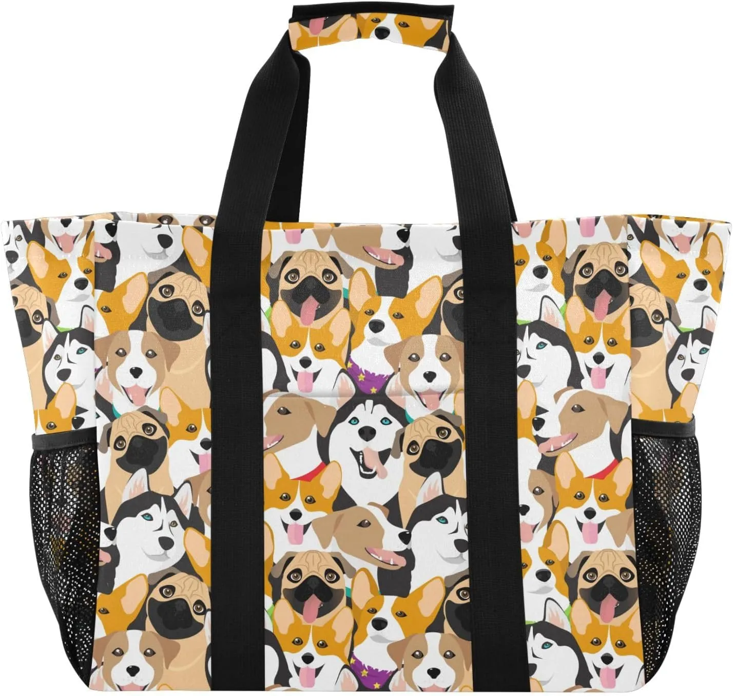 susiyo Husky Jack Russell Terrier Pug Corgi Reusable Grocery Tote Bag Collapsible Canvas Beach Bag Large Travel Bags for Hiking Trip Pool