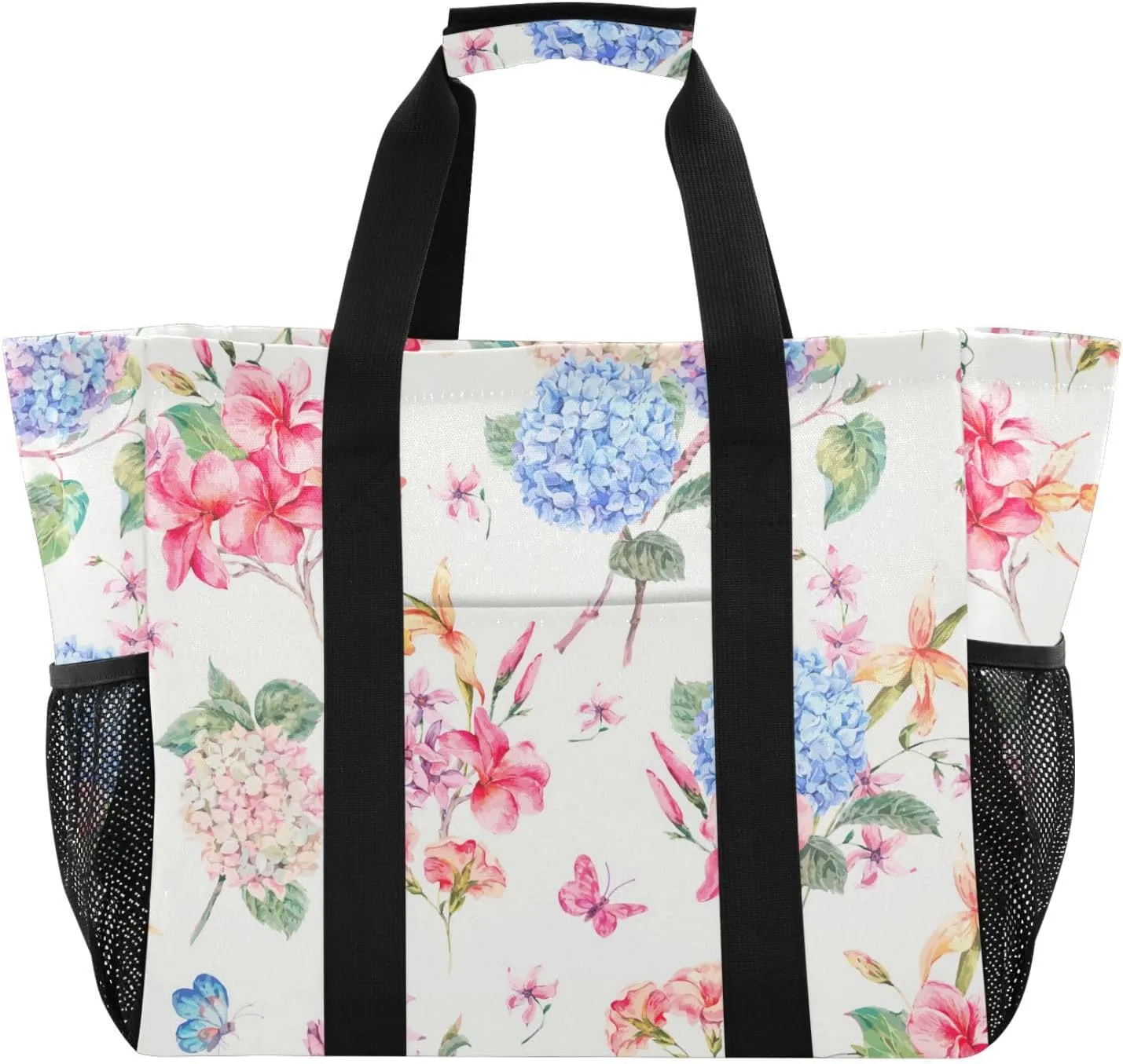susiyo Hydrangeas Orchids Wildflowers and Butterflies Reusable Grocery Tote Bag Collapsible Canvas Beach Bag Large Travel Bags for Hiking Trip Pool