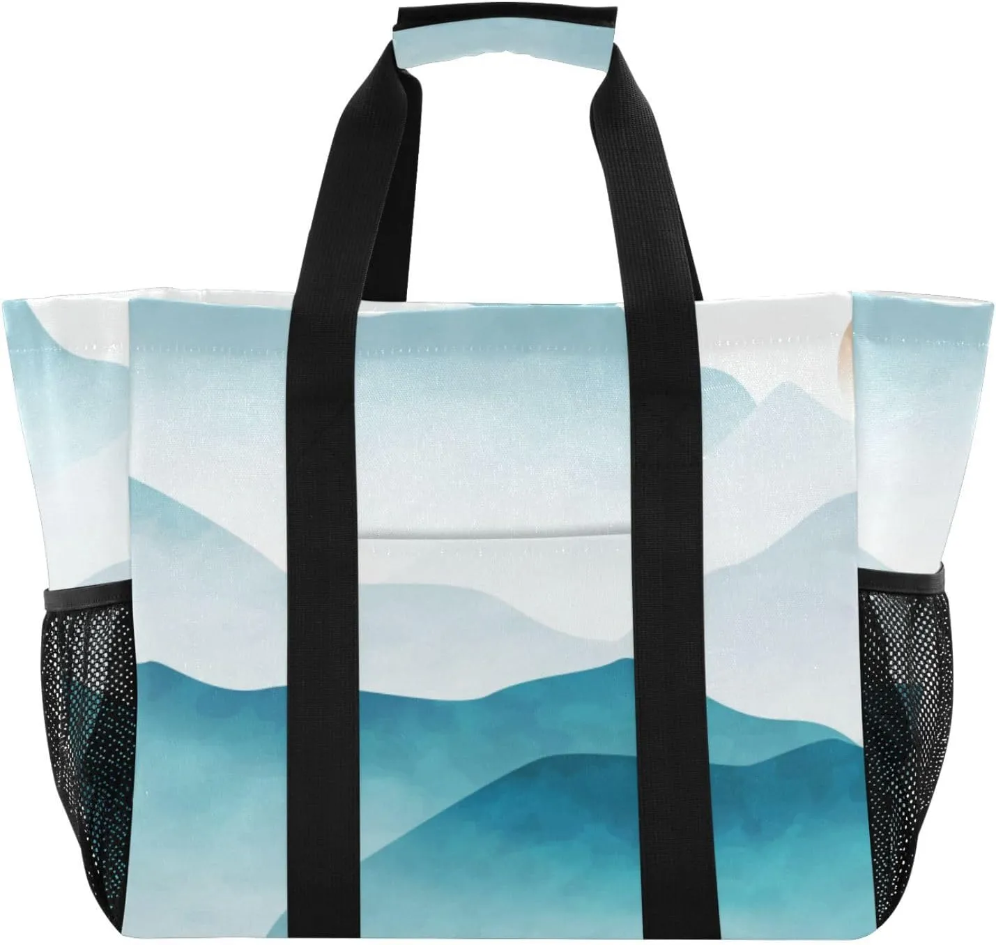 susiyo Mountain View and The Sun Reusable Grocery Tote Bag Collapsible Canvas Beach Bag Large Travel Bags for Hiking Trip Pool