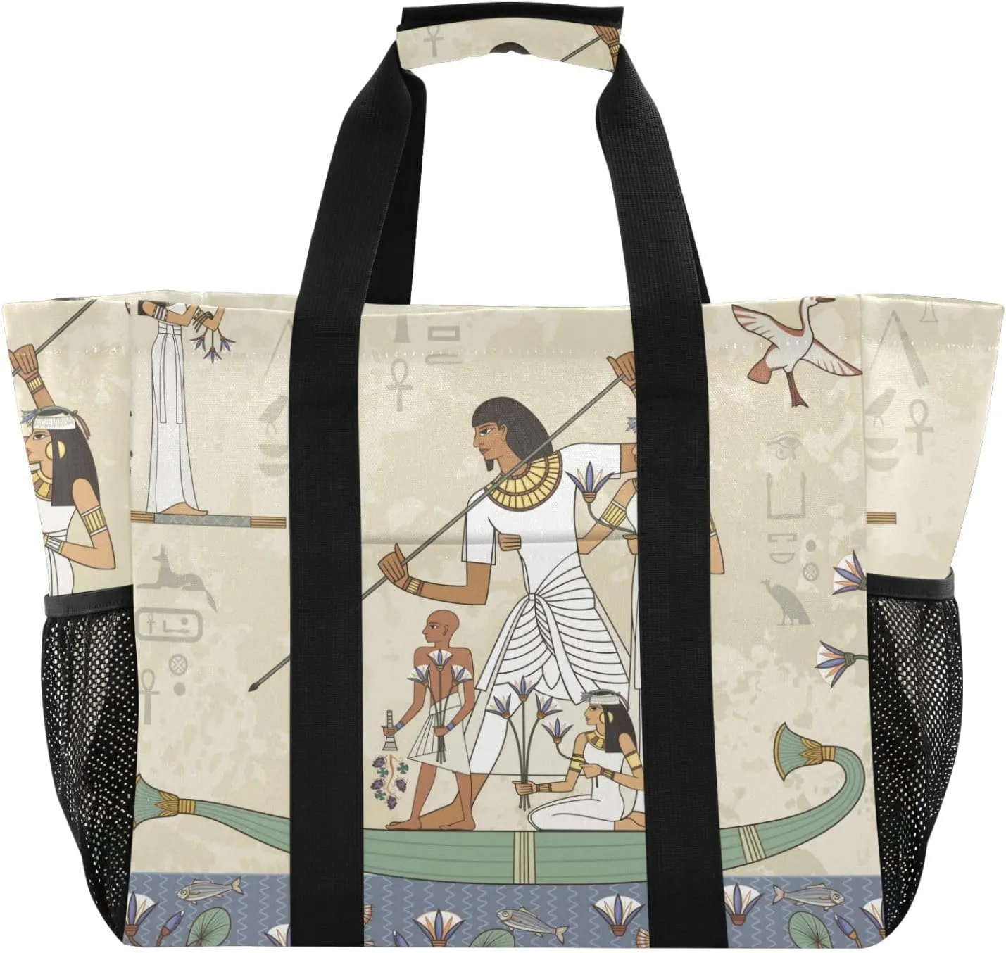 susiyo Murals with Ancient Egypt Scene Reusable Grocery Tote Bag Collapsible Canvas Beach Bag Large Travel Bags for Hiking Trip Pool