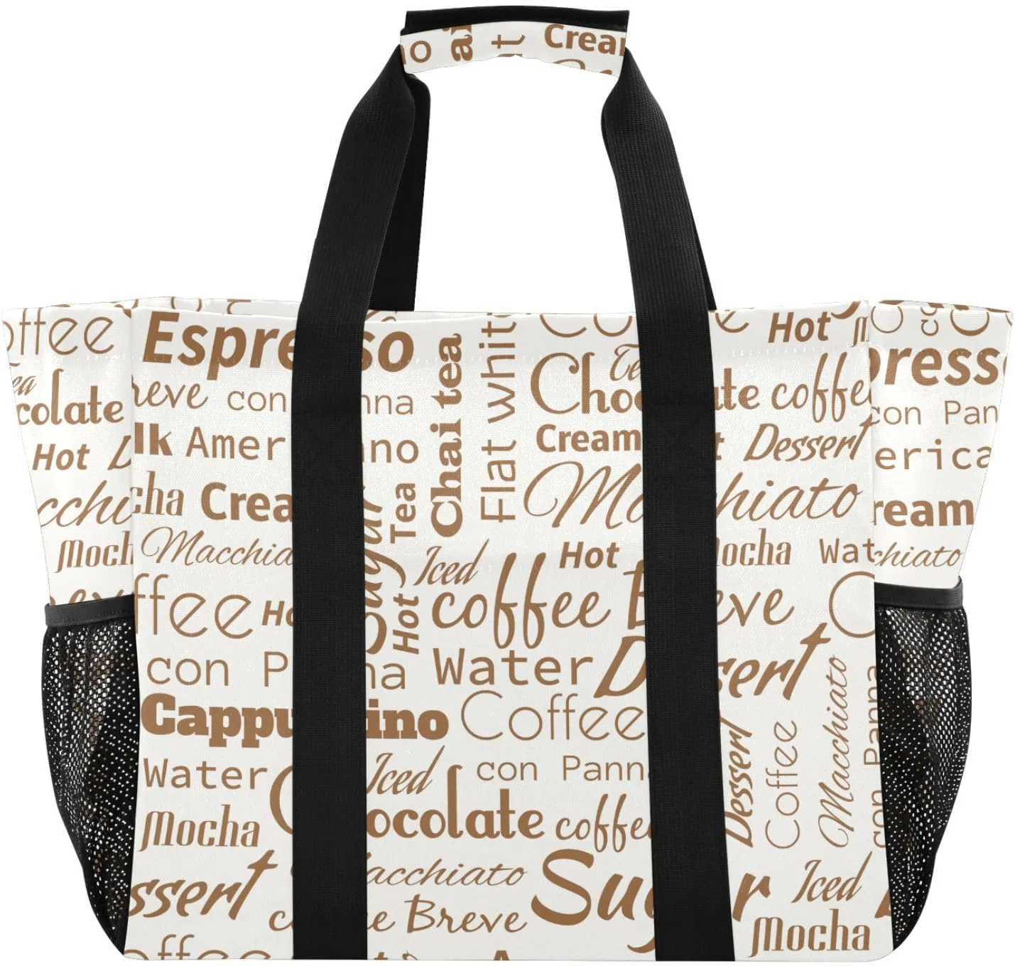susiyo Name Of Coffee Drink Reusable Grocery Tote Bag Collapsible Canvas Beach Bag Large Travel Bags for Hiking Trip Pool