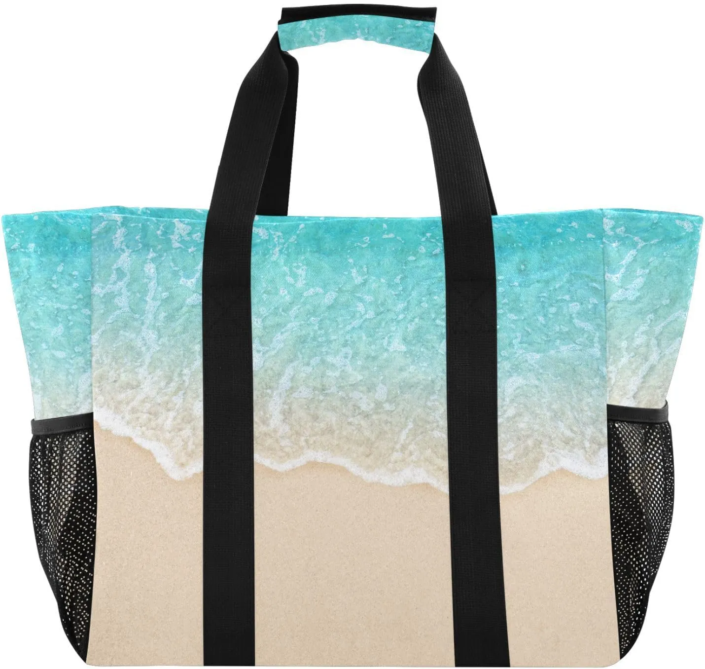 susiyo Nice Summer Soft Waves and Clean Sand Beach Reusable Grocery Tote Bag Collapsible Canvas Beach Bag Large Travel Bags for Hiking Trip Pool
