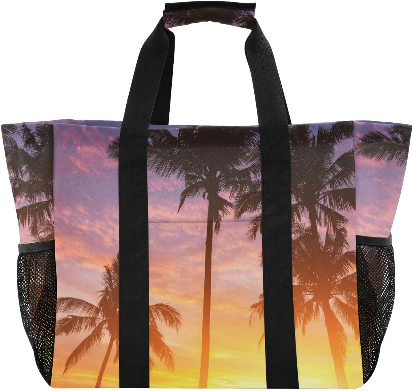 susiyo Palm Trees on Beautiful Sunset Reusable Grocery Tote Bag Collapsible Canvas Beach Bag Large Travel Bags for Hiking Trip Pool