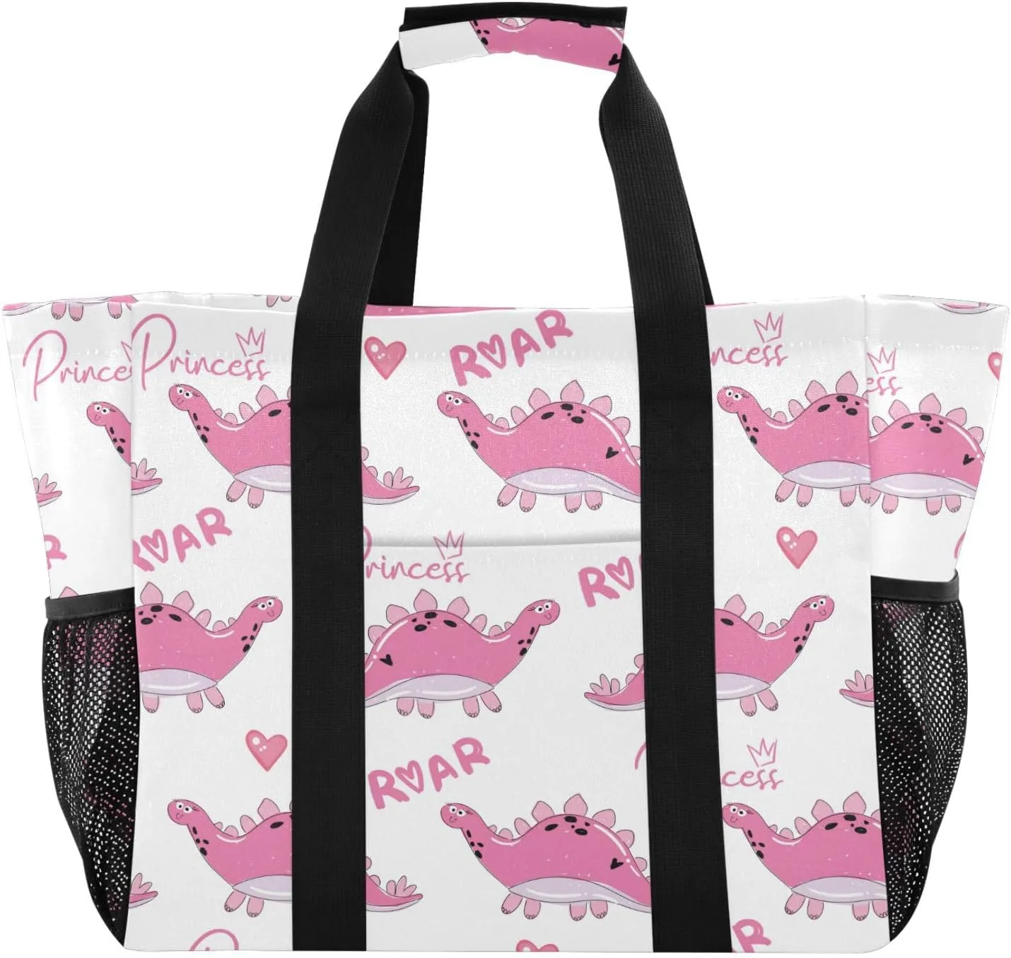 susiyo Pink Dinosaur Reusable Grocery Tote Bag Collapsible Canvas Beach Bag Large Travel Bags for Hiking Trip Pool