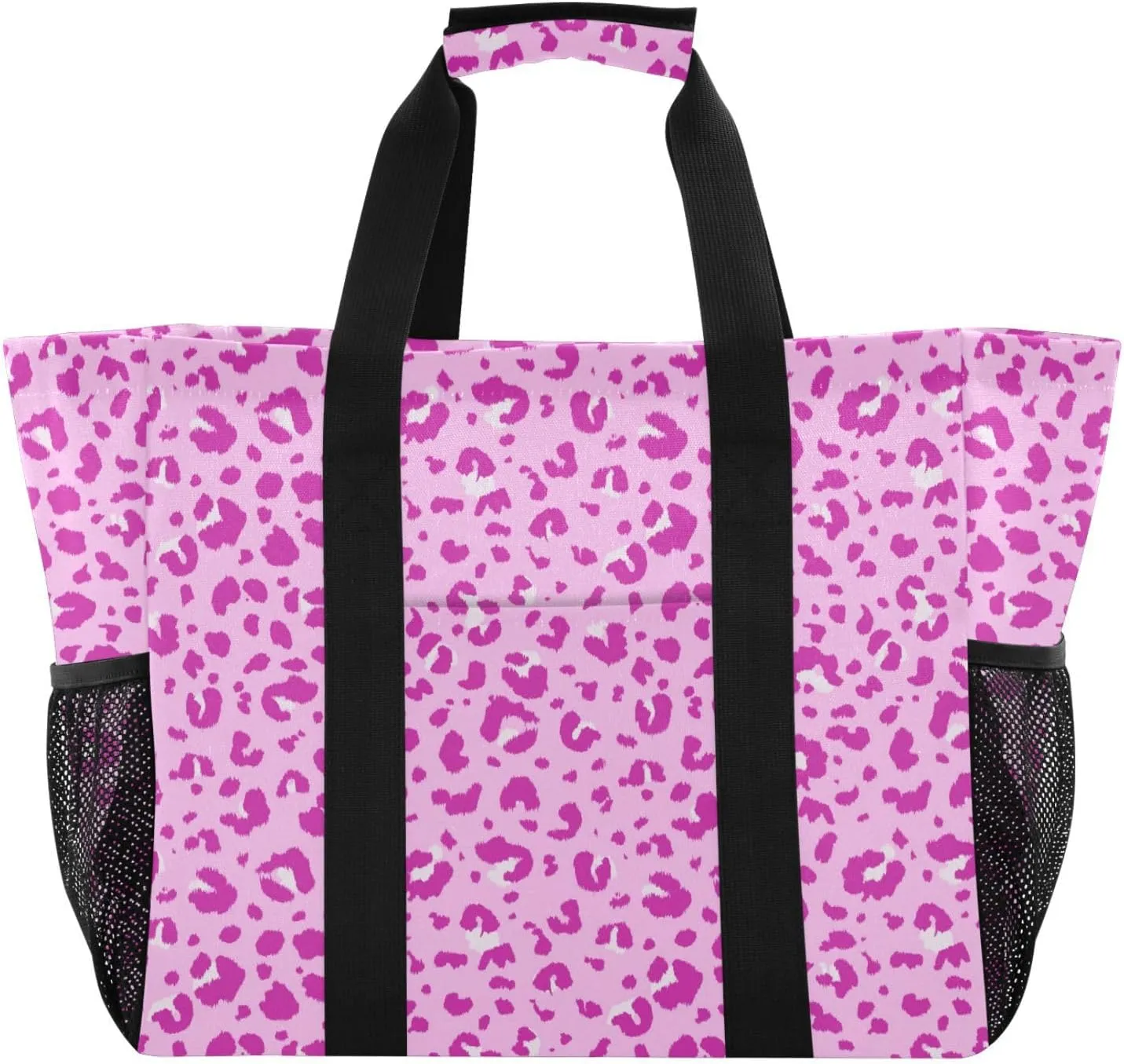 susiyo Pink Leopard Prints Reusable Grocery Tote Bag Collapsible Canvas Beach Bag Large Travel Bags for Hiking Trip Pool