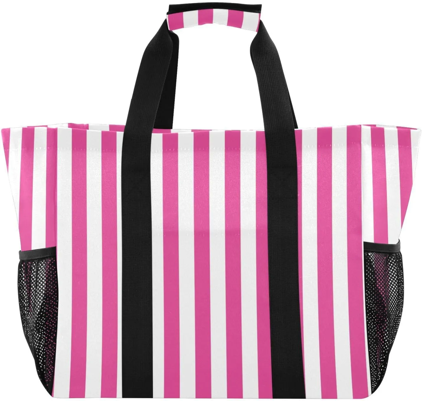 susiyo Stripe Pink Colors Reusable Grocery Tote Bag Collapsible Canvas Beach Bag Large Travel Bags for Hiking Trip Pool