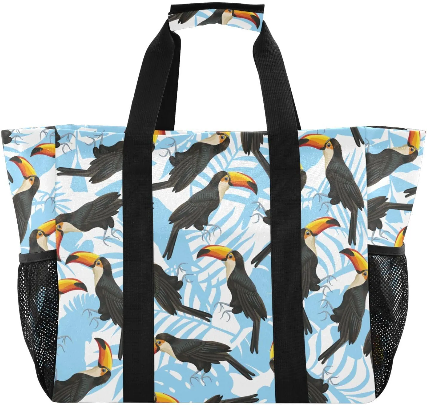 susiyo Summer Birds Plam Leaves Reusable Grocery Tote Bag Collapsible Canvas Beach Bag Large Travel Bags for Hiking Trip Pool