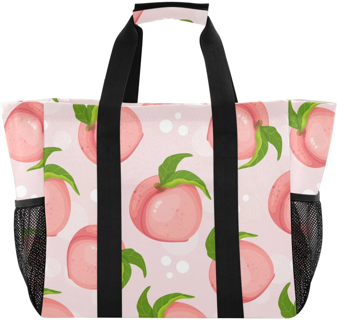 susiyo Summer Juicy Peach Fruits Reusable Grocery Tote Bags Collapsible Canvas Beach Bag Large Travel Bags for Hiking Trip Pool