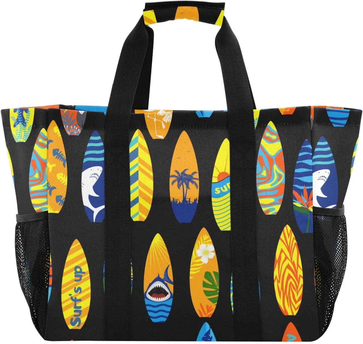 susiyo Surfboards Pattern Summer Reusable Grocery Tote Bag Collapsible Canvas Beach Bag Large Travel Bags for Hiking Trip Pool