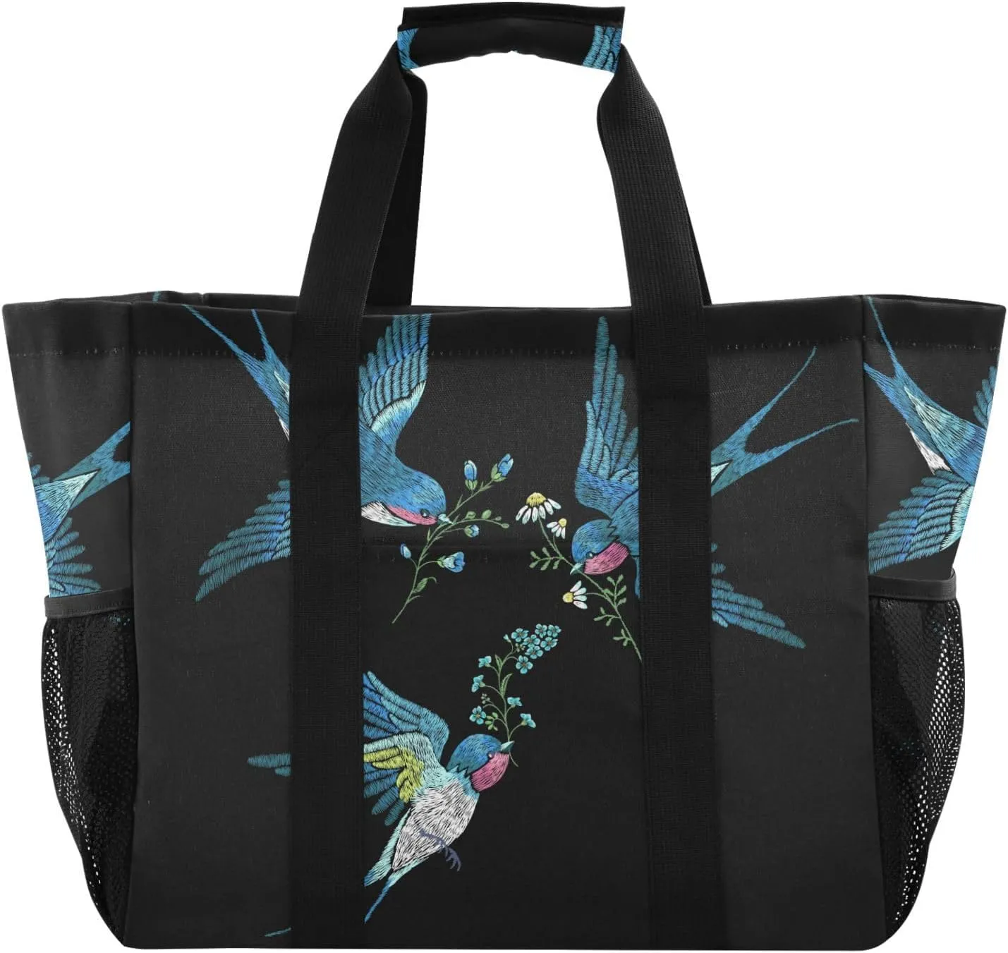 susiyo Swallows Birds and Flowers Reusable Grocery Tote Bag Collapsible Canvas Beach Bag Large Travel Bags for Hiking Trip Pool