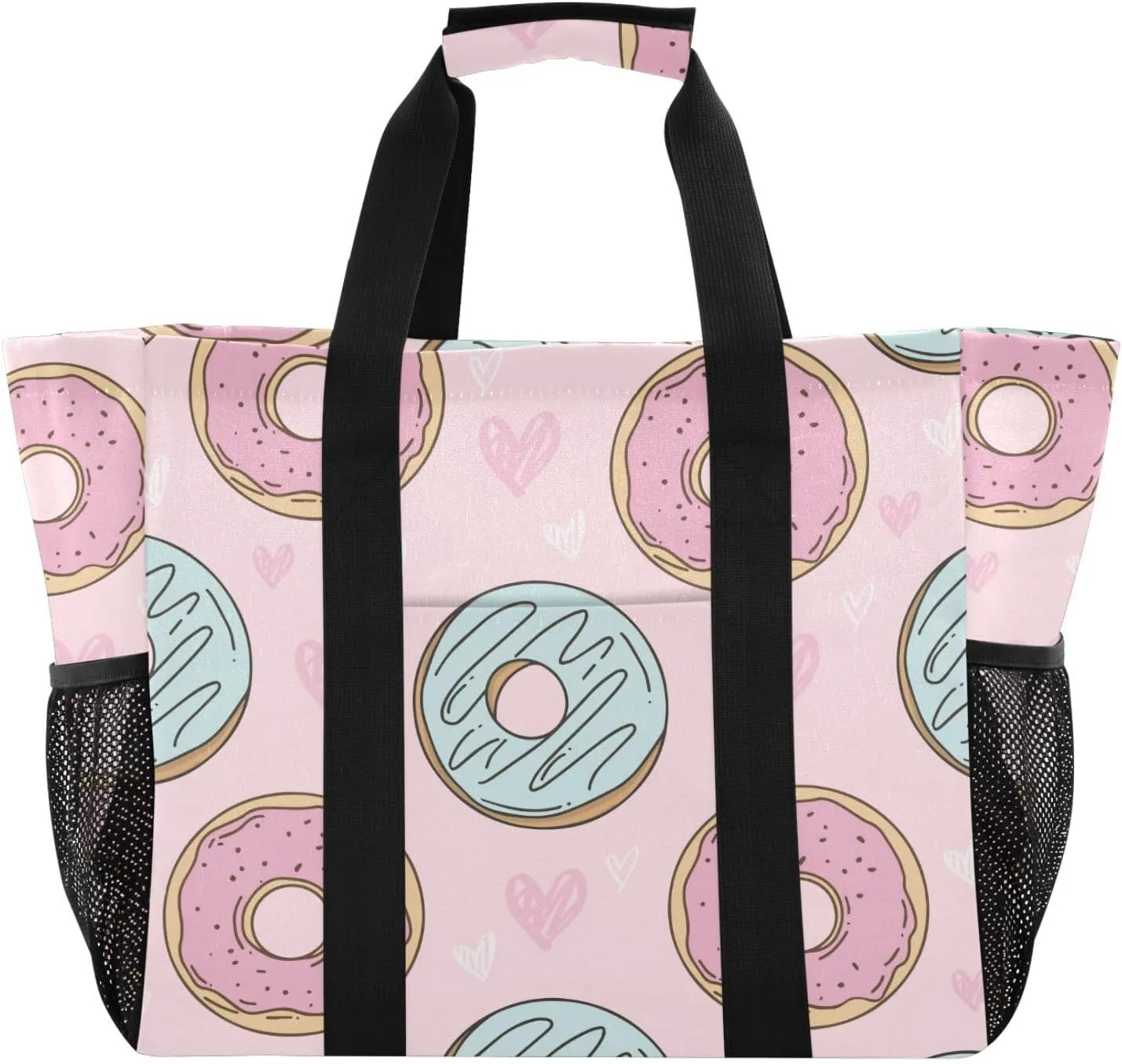 susiyo Sweet Cartoon Colorful Donuts Reusable Grocery Tote Bag Collapsible Canvas Beach Bag Large Travel Bags for Hiking Trip Pool