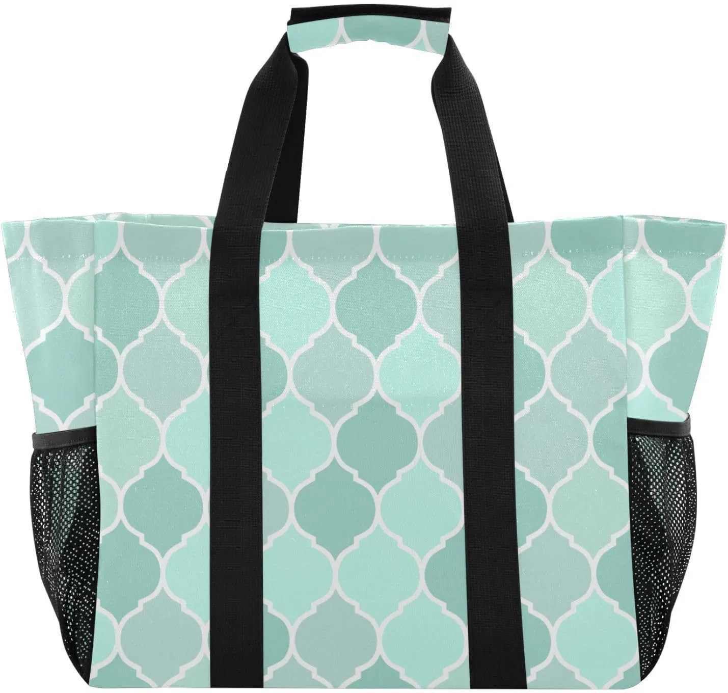 susiyo Teal Turquoise Pattern Reusable Grocery Tote Bag Collapsible Canvas Beach Bag Large Travel Bags for Hiking Trip Pool