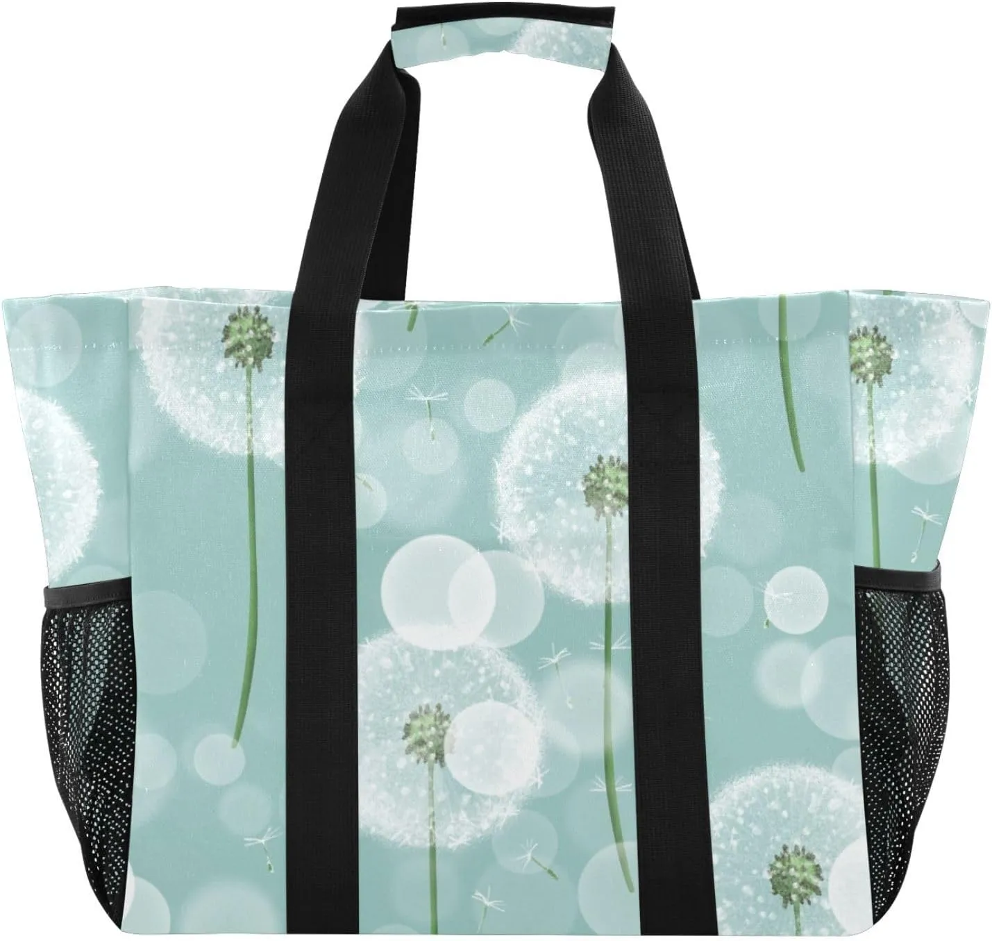 susiyo Turquoise Blue Pattern Of Dandelion Reusable Grocery Tote Bag Collapsible Canvas Beach Bag Large Travel Bags for Hiking Trip Pool