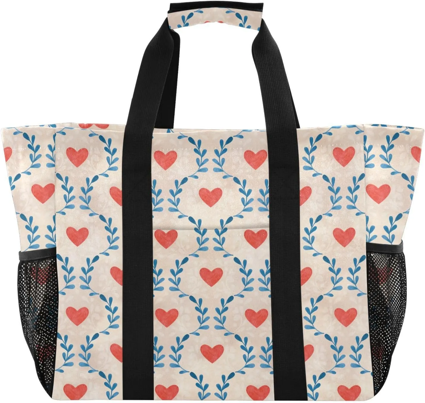 susiyo Twigs and Hearts Reusable Grocery Tote Bag Collapsible Canvas Beach Bag Large Travel Bags for Hiking Trip Pool