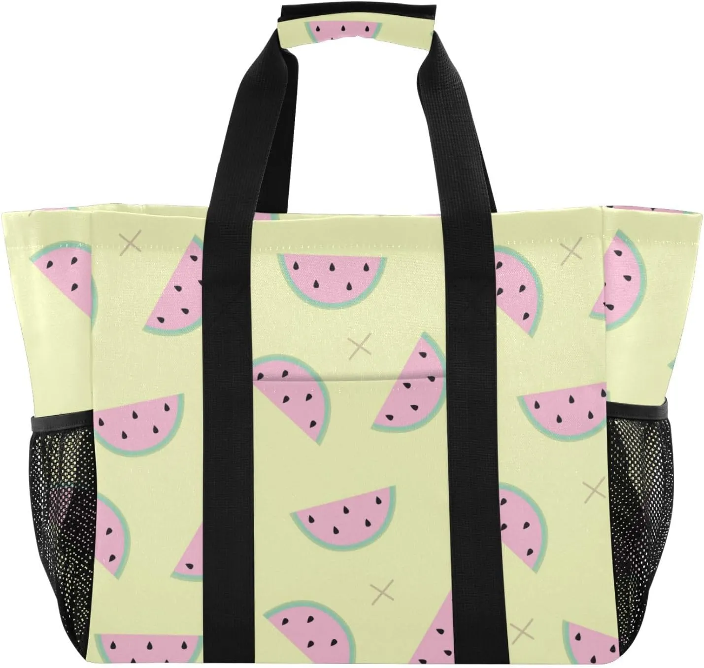 susiyo Watermelon on Yellow Reusable Grocery Tote Bag Collapsible Canvas Beach Bag Large Travel Bags for Hiking Trip Pool