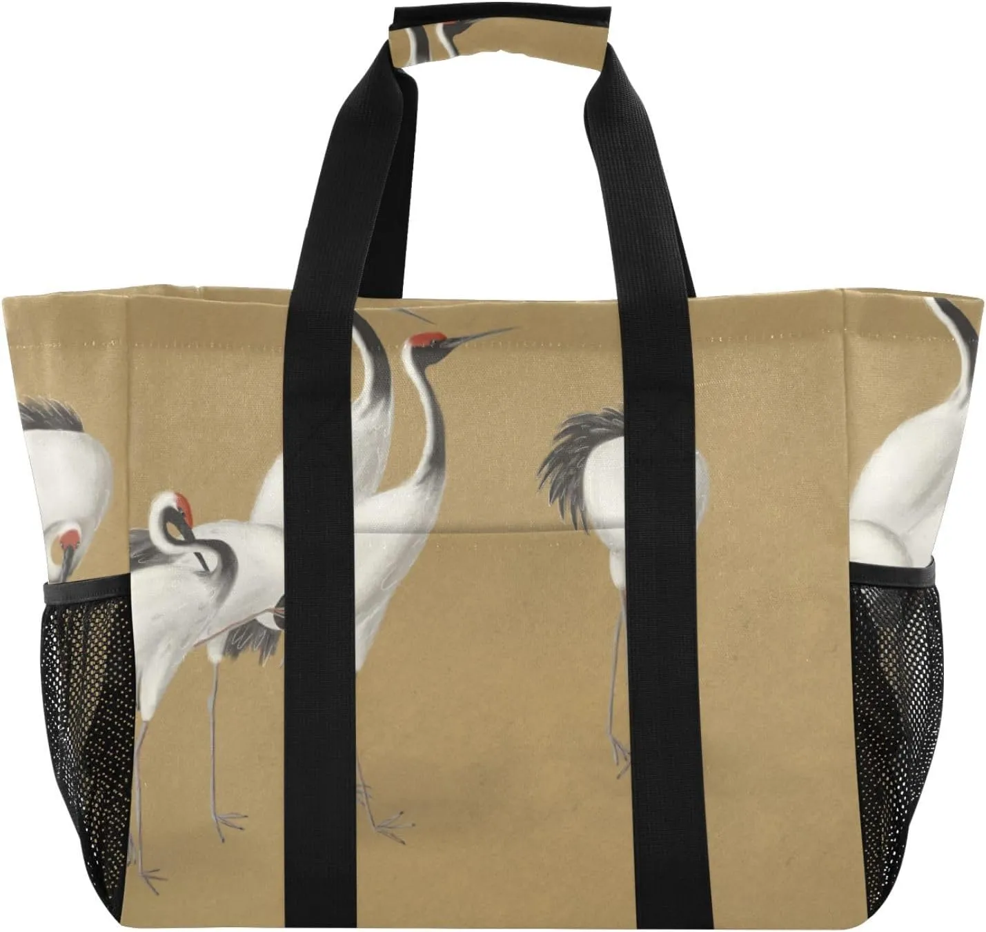 susiyo White Cranes Birds Reusable Grocery Tote Bag Collapsible Canvas Beach Bag Large Travel Bags for Hiking Trip Pool