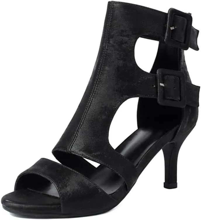 SWDZM Latin Ballroom Dance Booties Women High Heel Salsa Professional Dancing Shoes Performance,Model 3893