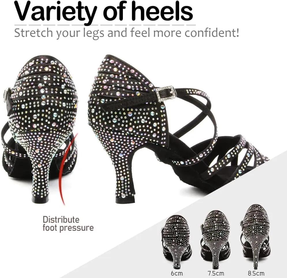 SWDZM Latin Dance Shoes for Women Rhinestone Ballroom Salsa Tango Dancing Wedding Shoes,Model L377-8.5JB