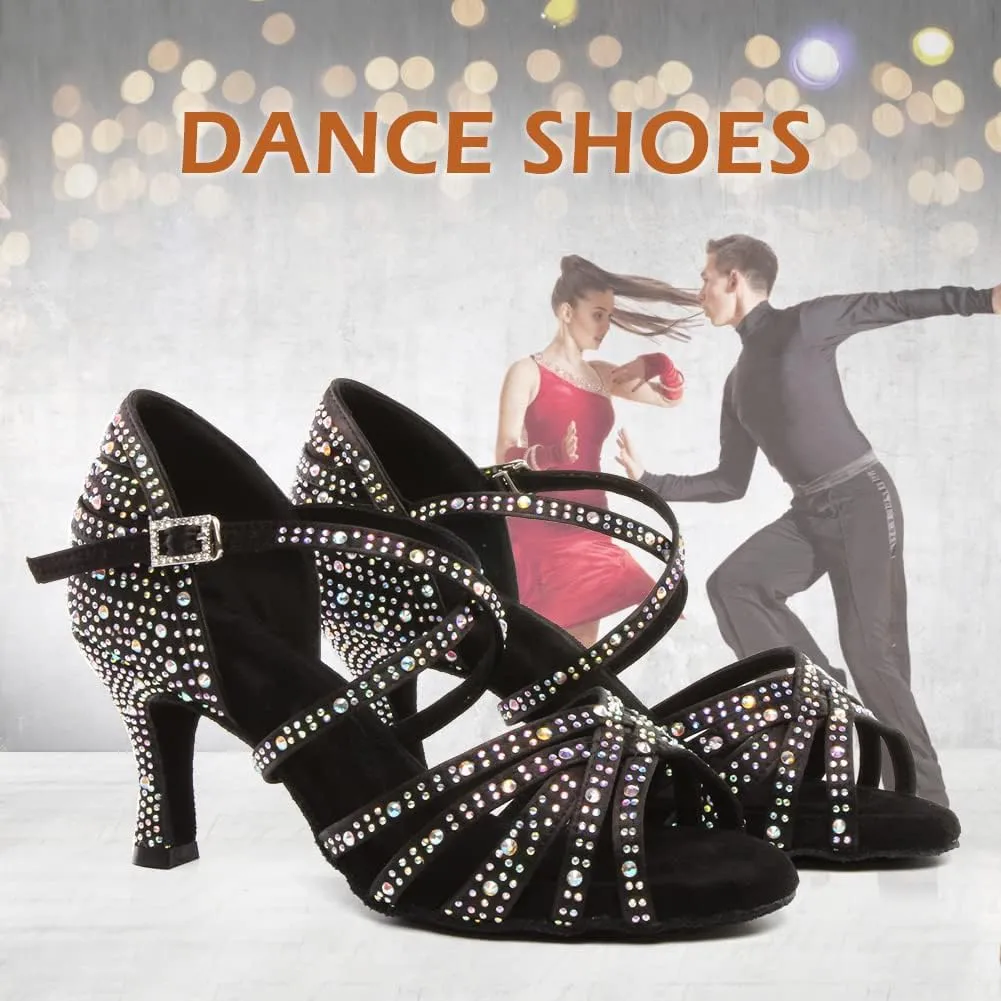 SWDZM Latin Dance Shoes for Women Rhinestone Ballroom Salsa Tango Dancing Wedding Shoes,Model L377-8.5JB