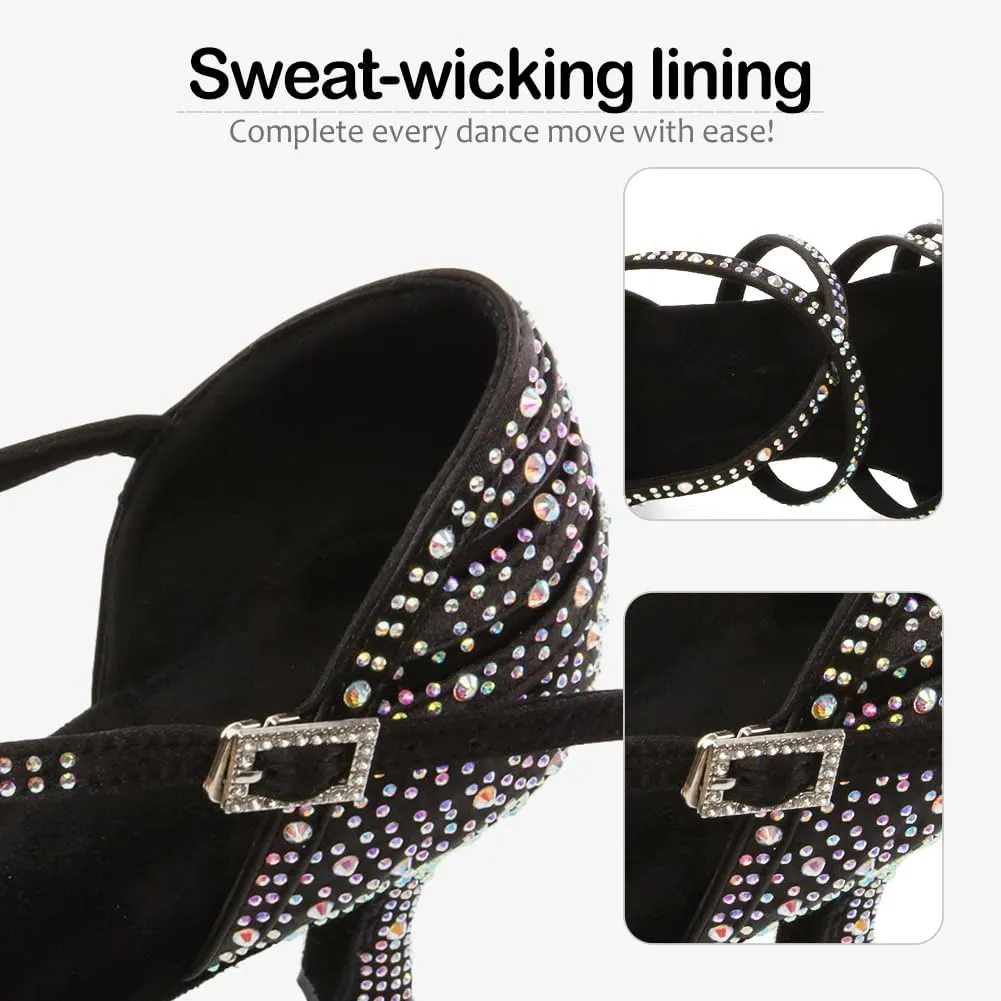 SWDZM Latin Dance Shoes for Women Rhinestone Ballroom Salsa Tango Dancing Wedding Shoes,Model L377-8.5JB