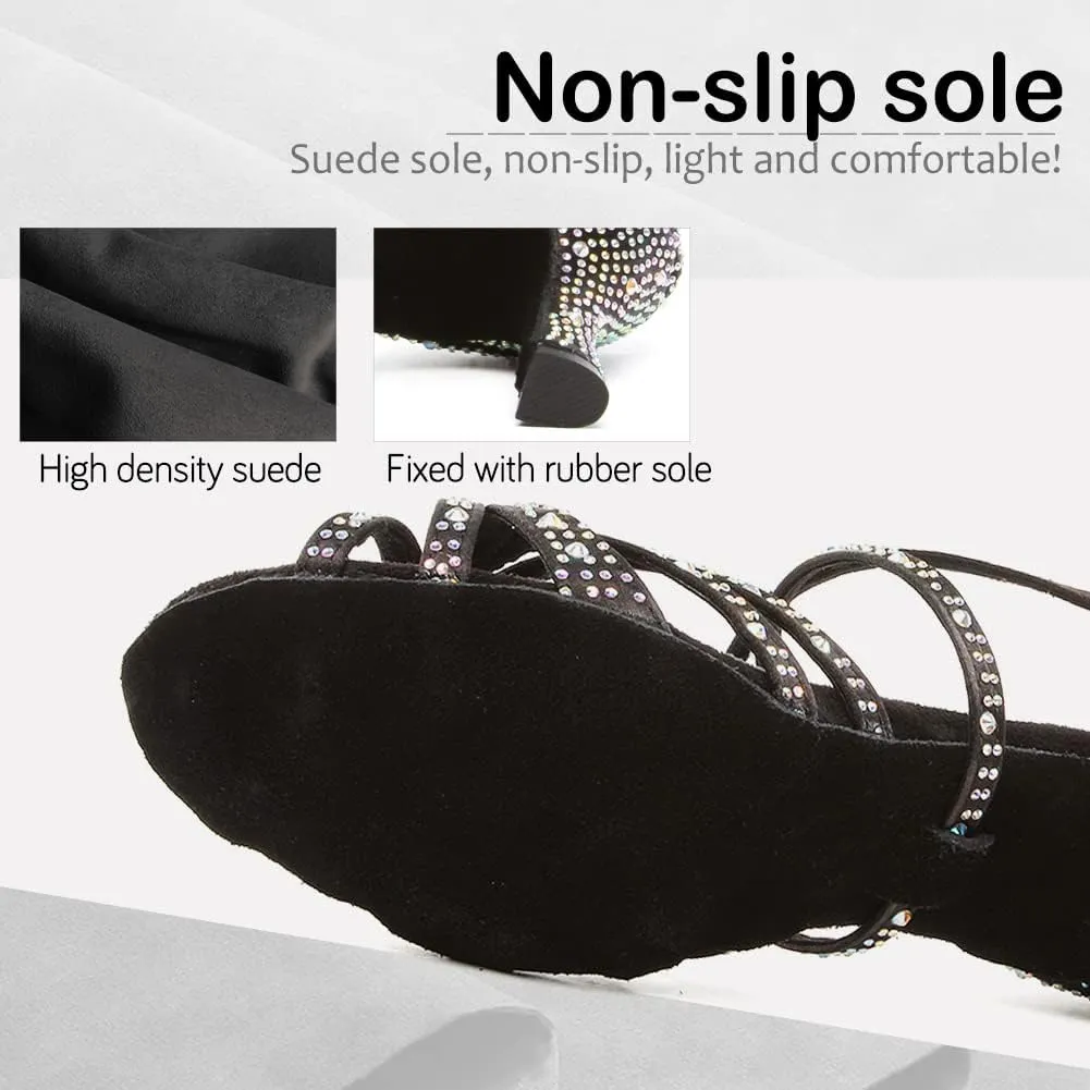 SWDZM Latin Dance Shoes for Women Rhinestone Ballroom Salsa Tango Dancing Wedding Shoes,Model L377-8.5JB