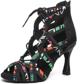 SWDZM Open Toe Salsa Dancing Boots Women Latin Ballroom Ankle Dance Shoes Lace up,Model YCL427