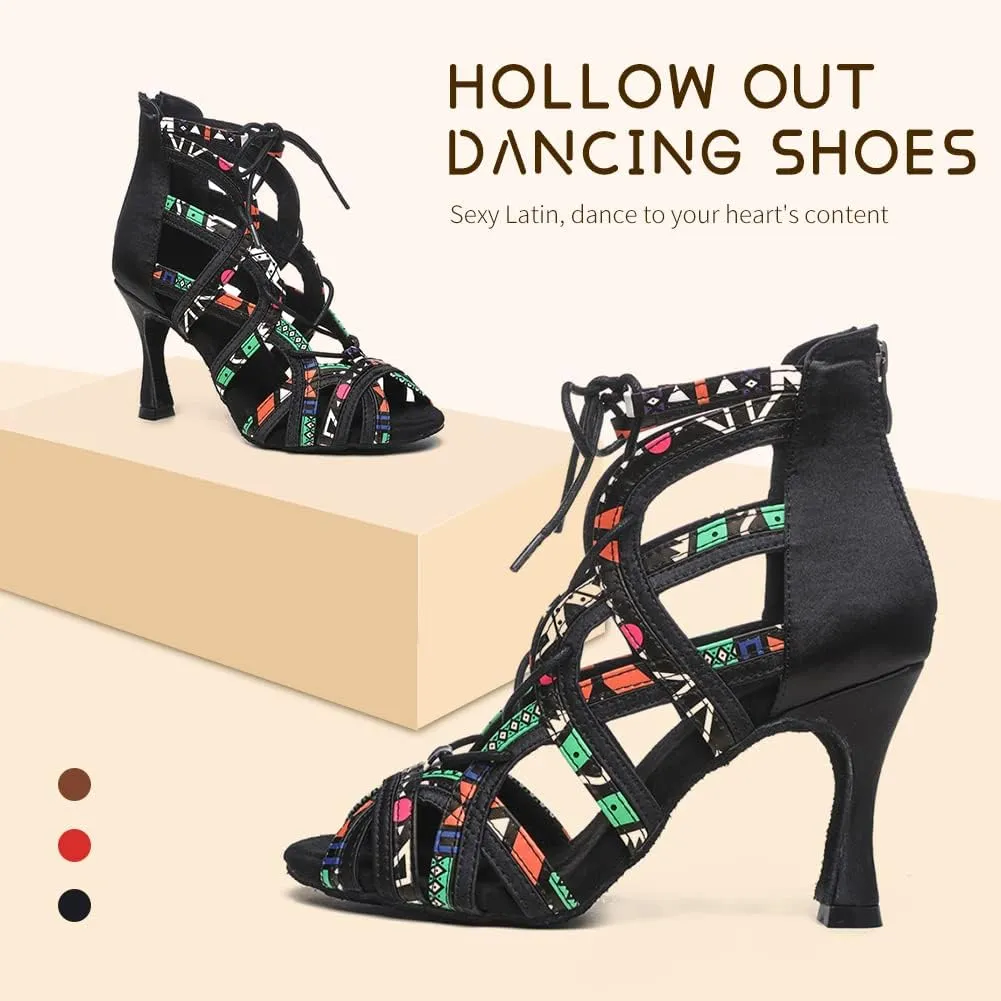 SWDZM Open Toe Salsa Dancing Boots Women Latin Ballroom Ankle Dance Shoes Lace up,Model YCL427