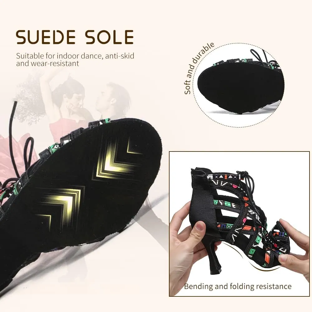 SWDZM Open Toe Salsa Dancing Boots Women Latin Ballroom Ankle Dance Shoes Lace up,Model YCL427