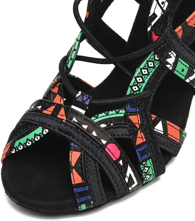 SWDZM Open Toe Salsa Dancing Boots Women Latin Ballroom Ankle Dance Shoes Lace up,Model YCL427