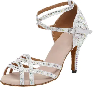 SWDZM Women Latin Dance Shoes Rhinestones Sparkling Ballroom Salsa Profermance Dance Shoes