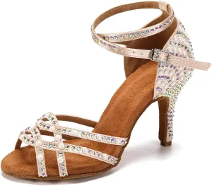 SWDZM Women Latin Dance Shoes Rhinestones Sparkling Ballroom Salsa Profermance Dance Shoes