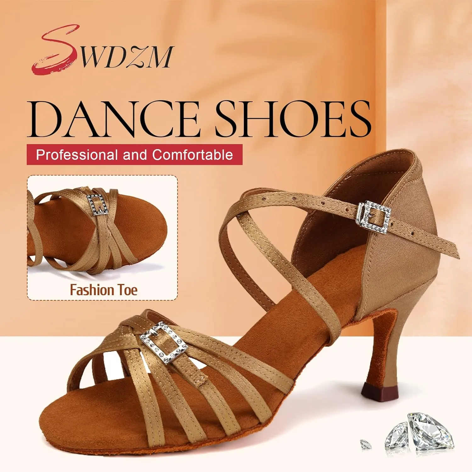 SWDZM Womens Latin Dance Shoes Satin Professional Ballroom Salsa Bachata Performance Practice Dancing Shoes