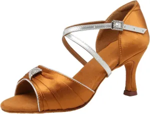 SWDZM Womens Latin Dance Shoes Satin Professional Ballroom Salsa Party Dancing Shoes with Strass