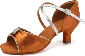 SWDZM Womens Latin Dance Shoes Satin Professional Ballroom Salsa Party Dancing Shoes with Strass