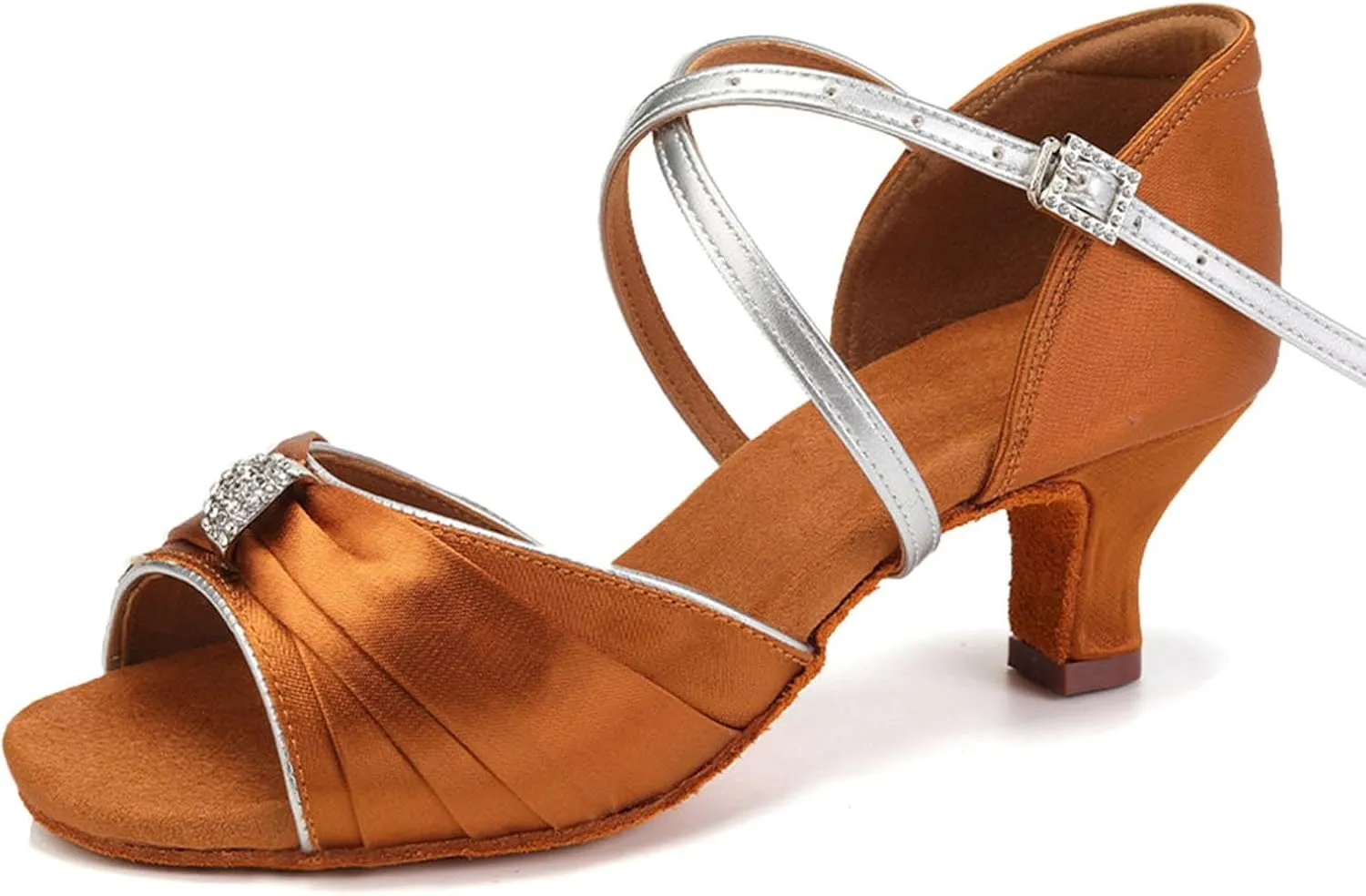 SWDZM Womens Latin Dance Shoes Satin Professional Ballroom Salsa Party Dancing Shoes with Strass