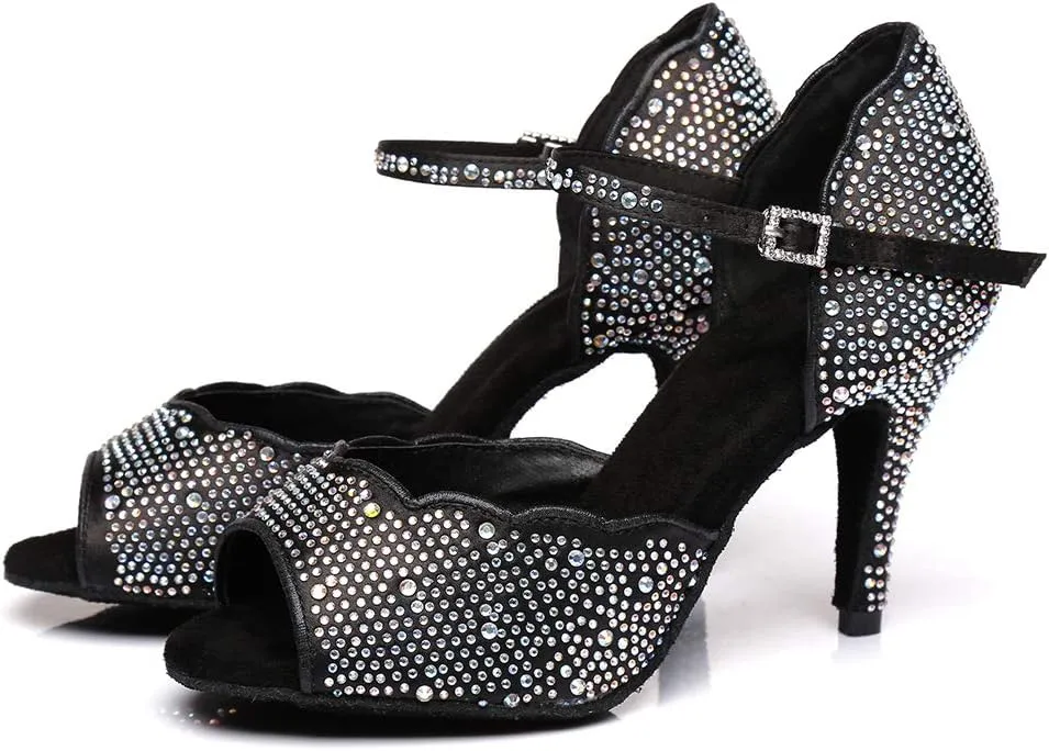 SWDZM Women's Rhinestone Ballroom Latin Dance Shoes Salsa Professional Practice Wedding Shoes,Model YCL389