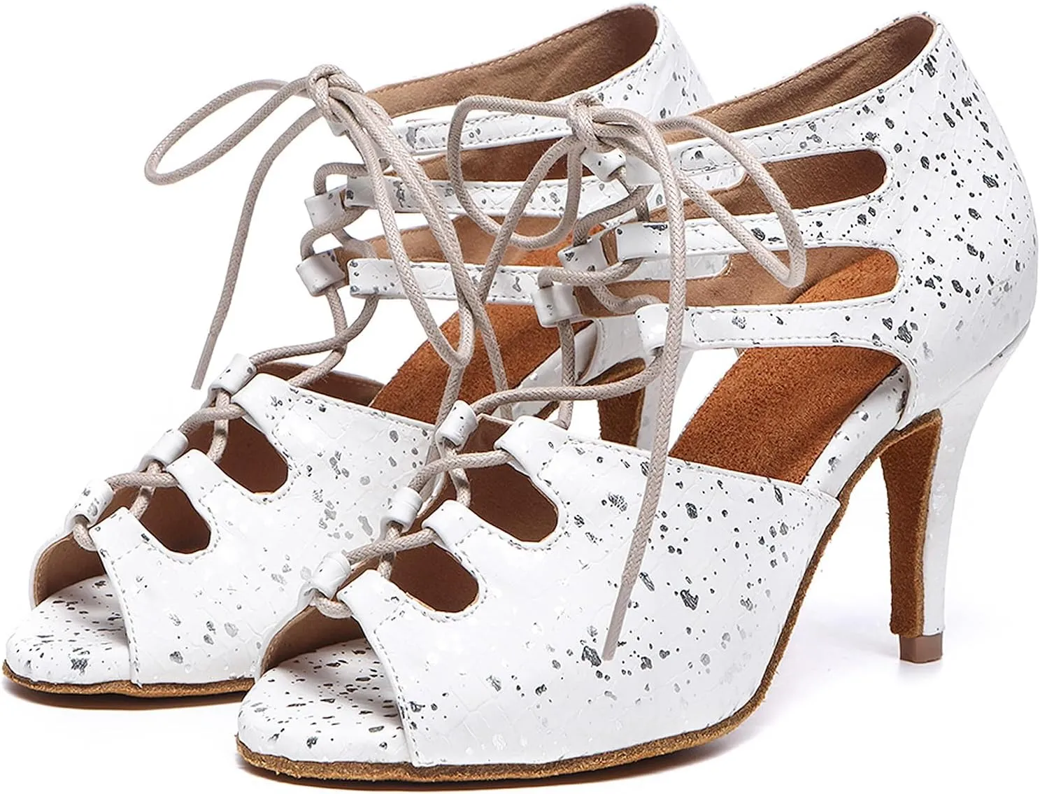 SWDZM Women's Rhinestone Ballroom Latin Dance Shoes Salsa Professional Practice Wedding Shoes,Model YCL389