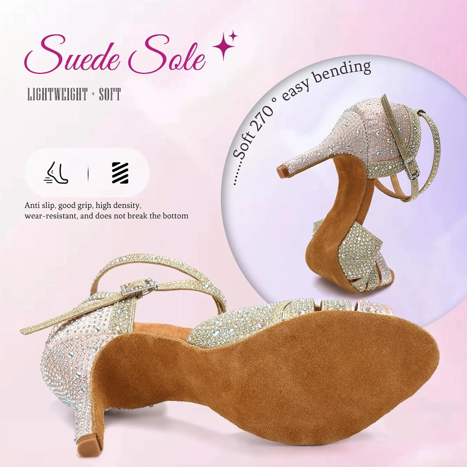 SWDZM Women's Rhinestone Ballroom Latin Dance Shoes Salsa Professional Practice Wedding Shoes,Model YCL389